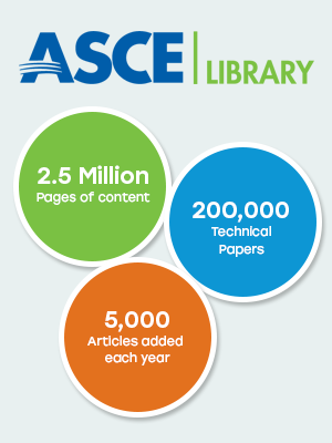 ASCE Library logo with stats about content in the Library
